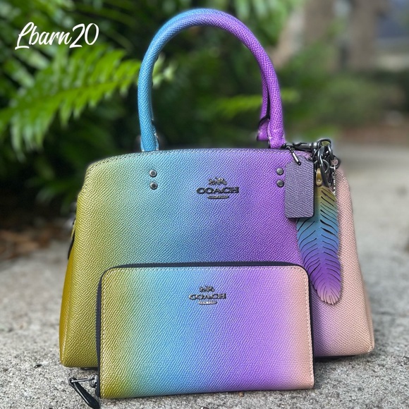 Coach Mini Lillie Ombré Pastel Satchel Bag Wallet and Matching Feather Set Pride - Picture 2 of 16